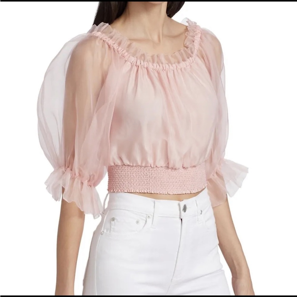 Alice + Olivia Pink Silk Off Shoulder Crop Top Blouse size Medium